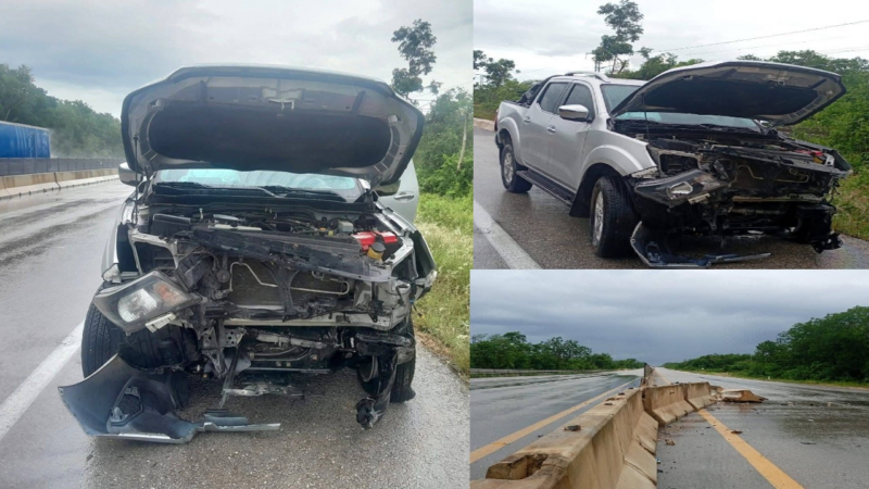 Le revienta un neumático y choca contra un muro de concreto en la autopista Mérida–Cancún