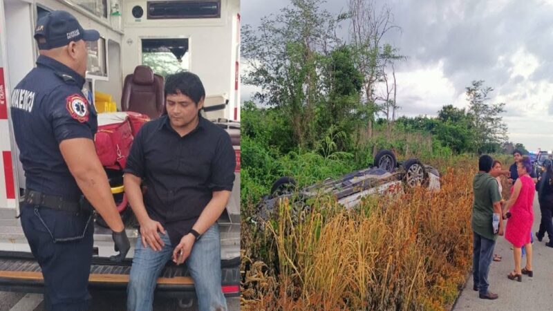 Un automovilista se salvó de morir en una aparatosa volcadura en la Temax- Buctzotz