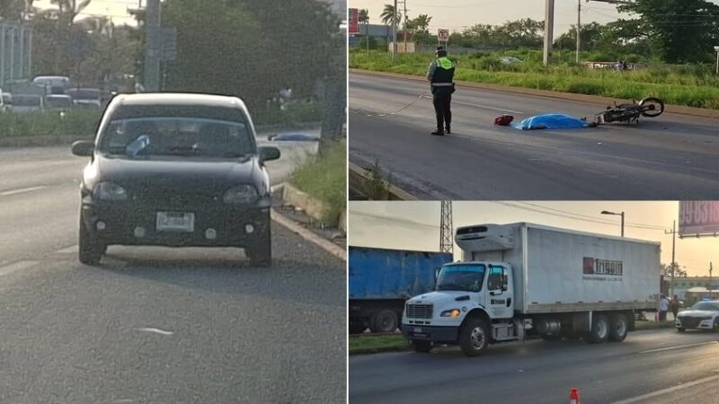 Motociclista muere en la carretera Mérida-Cancún: Lo golpea un Chevy y lo aplasta un tráiler