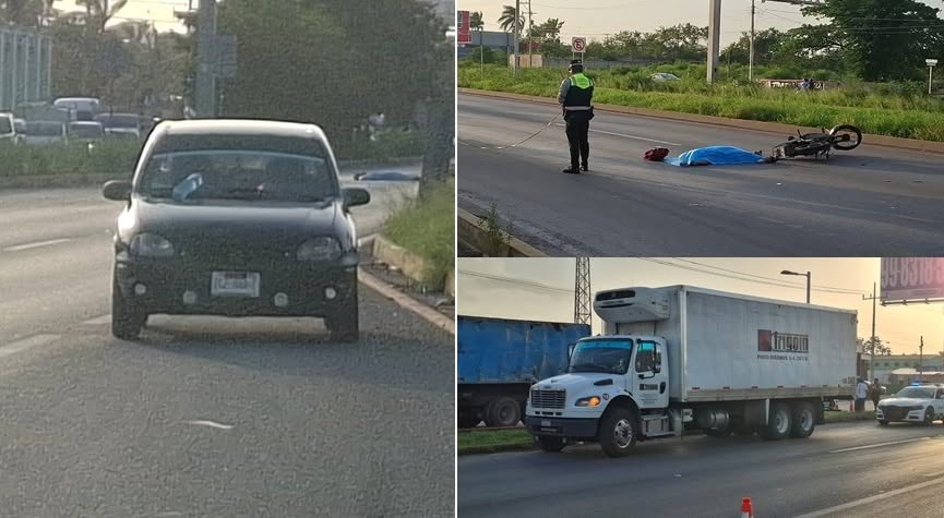 Motociclista muere en la carretera Mérida-Cancún: Lo golpea un Chevy y lo aplasta un tráiler