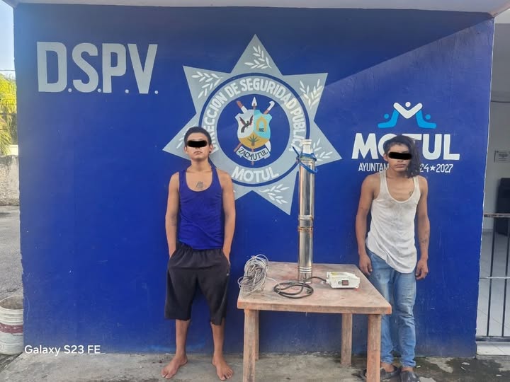Par de ratas roban un abomba sumergible y los detiene la policía de Motul