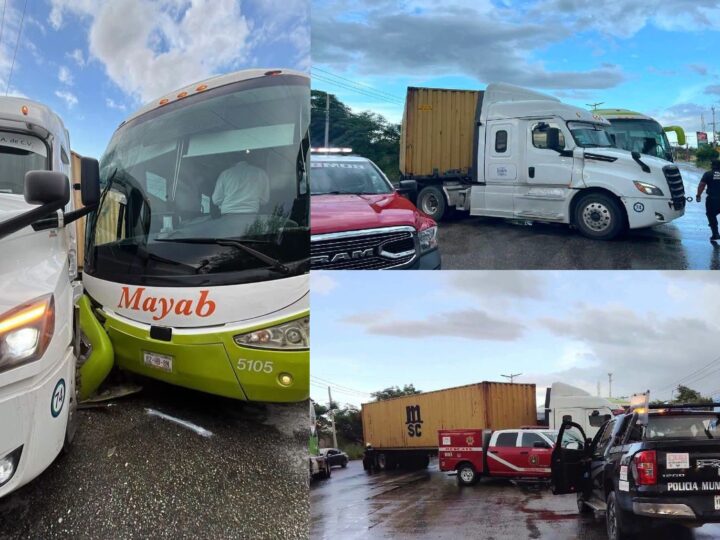 Un tráiler choca contra un autobús de pasajeros en la vía Mérida- Umán