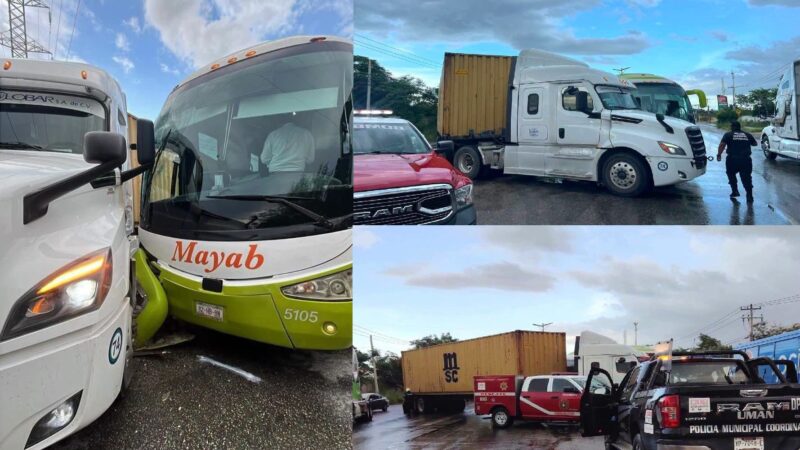 Un tráiler choca contra un autobús de pasajeros en la vía Mérida- Umán