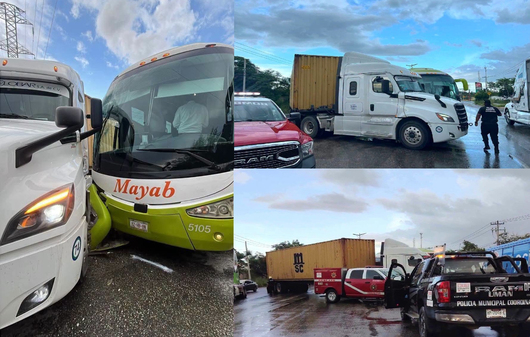 Un tráiler choca contra un autobús de pasajeros en la vía Mérida- Umán