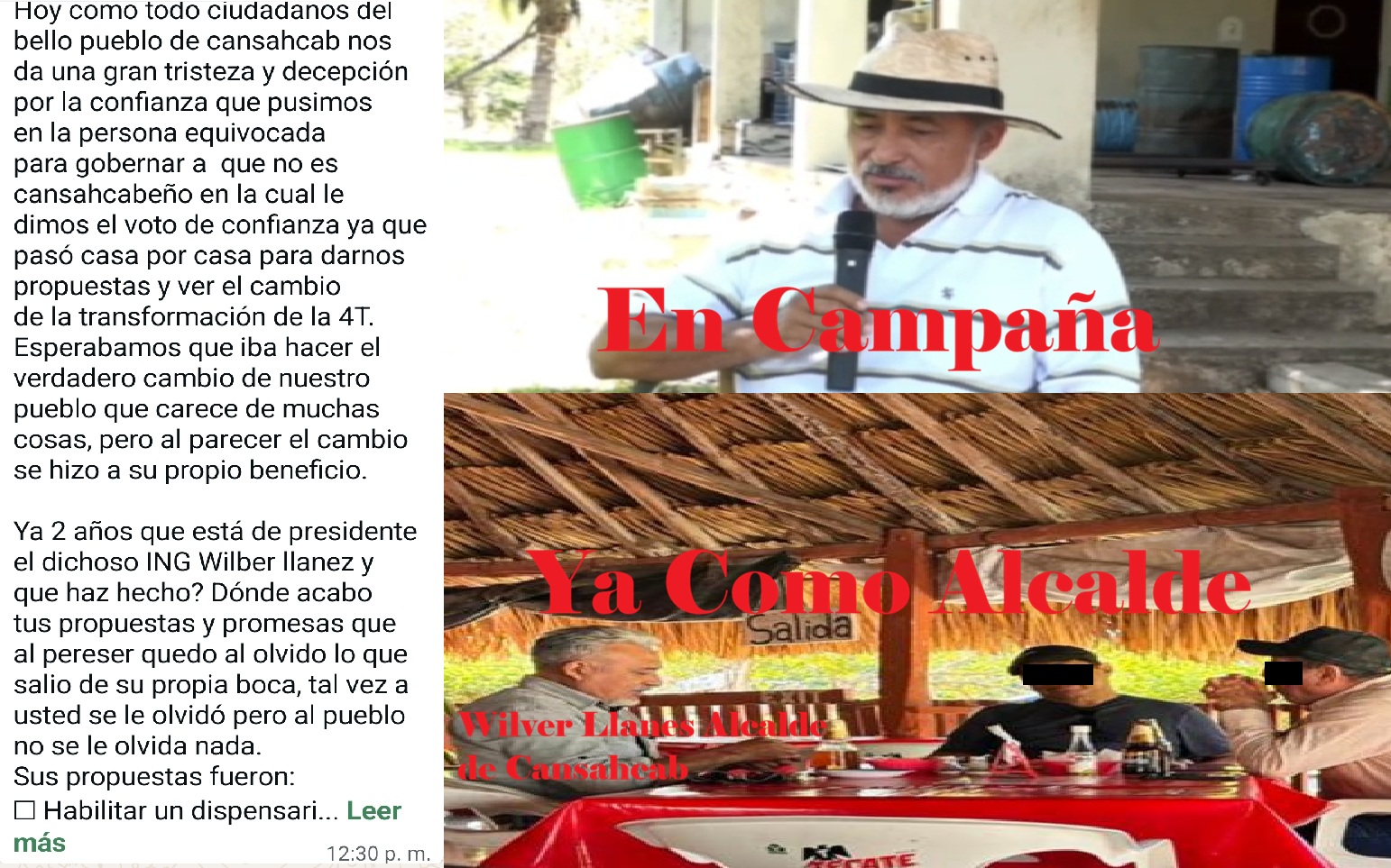 El alcalde Mielero busca su reelección, pero nunca hizo nada por el pueblo dicen cansahcabeños
