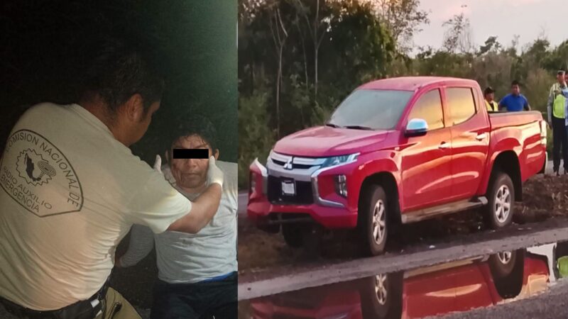 Un motociclista derrapo en la Baca- Motul y un automovilista salió en la Baca Mococha