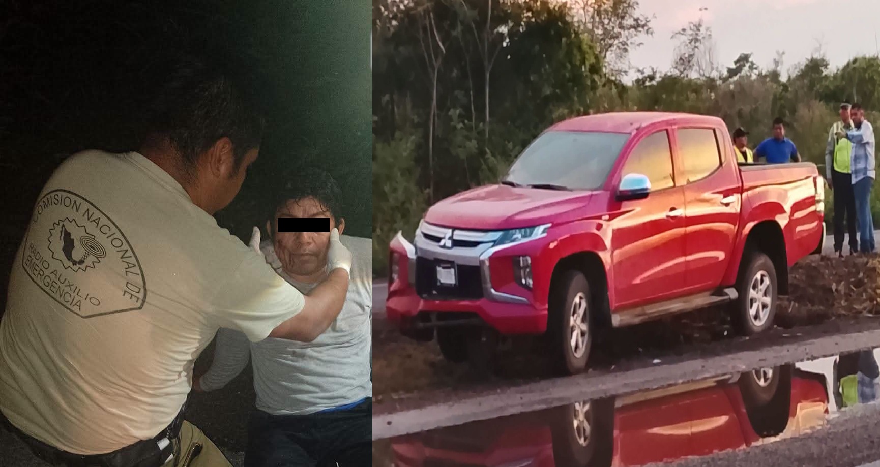 Un motociclista derrapo en la Baca- Motul y un automovilista salió en la Baca Mococha