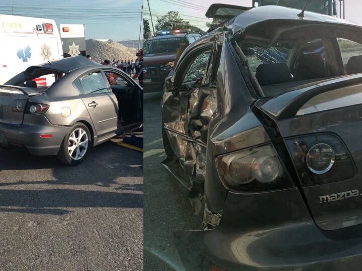 Acelerado conductor choca su Mazda contra un Vay Ven, queda prensado en la vía Mérida-Umán