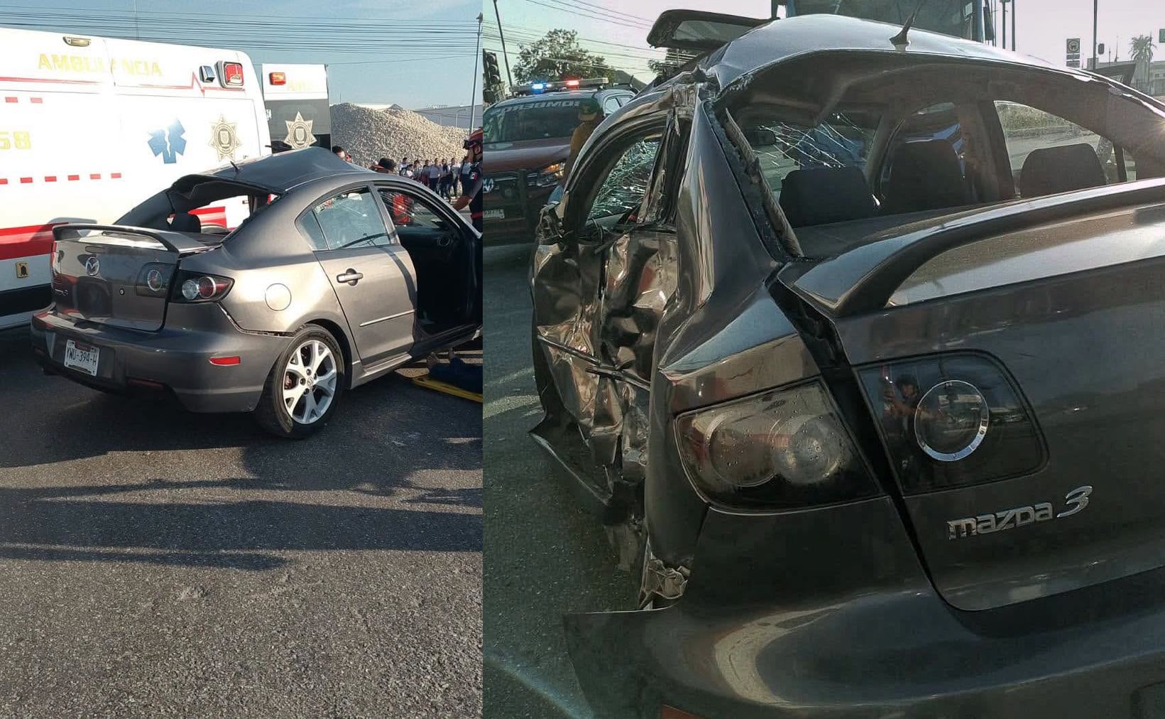 Acelerado conductor choca su Mazda contra un Vay Ven, queda prensado en la vía Mérida-Umán