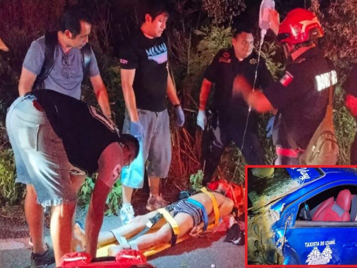Un taxista de Izamal choca y lesiona a dos motociclistas, luego cobardemente se da a la fuga