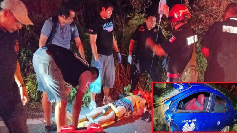 Un taxista de Izamal choca y lesiona a dos motociclistas, luego cobardemente se da a la fuga