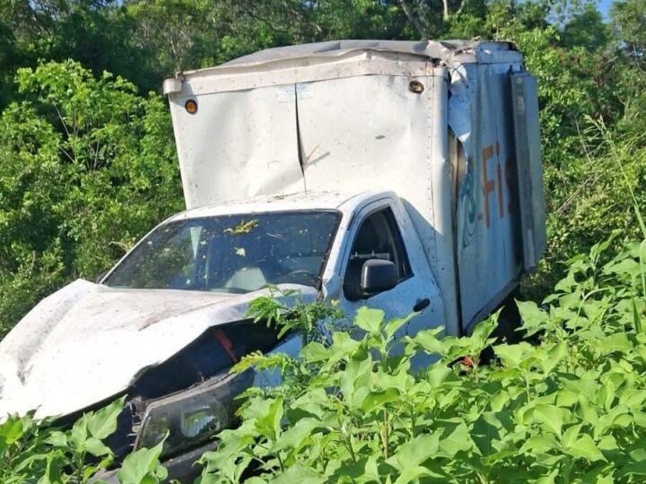 Una camioneta cargada con pescado vuelca en la carretera Celestún- Kinchil