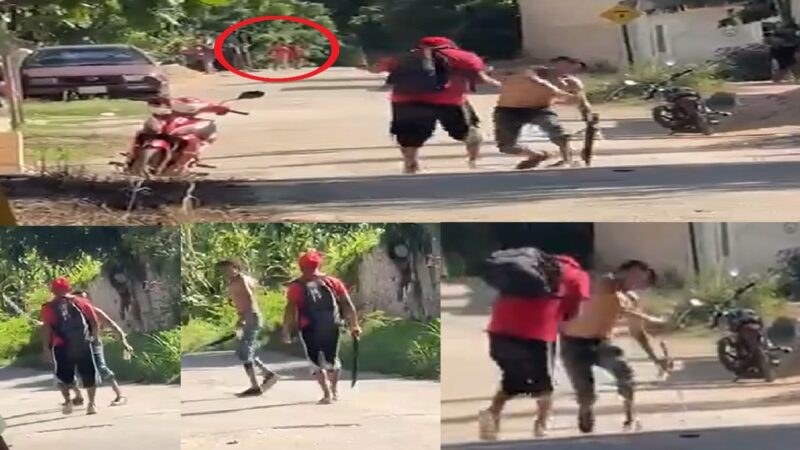 Dos sujetos ebrios y drogados se garran a pedradas y machetazos en Calotmul: Ponen en peligro a niños  