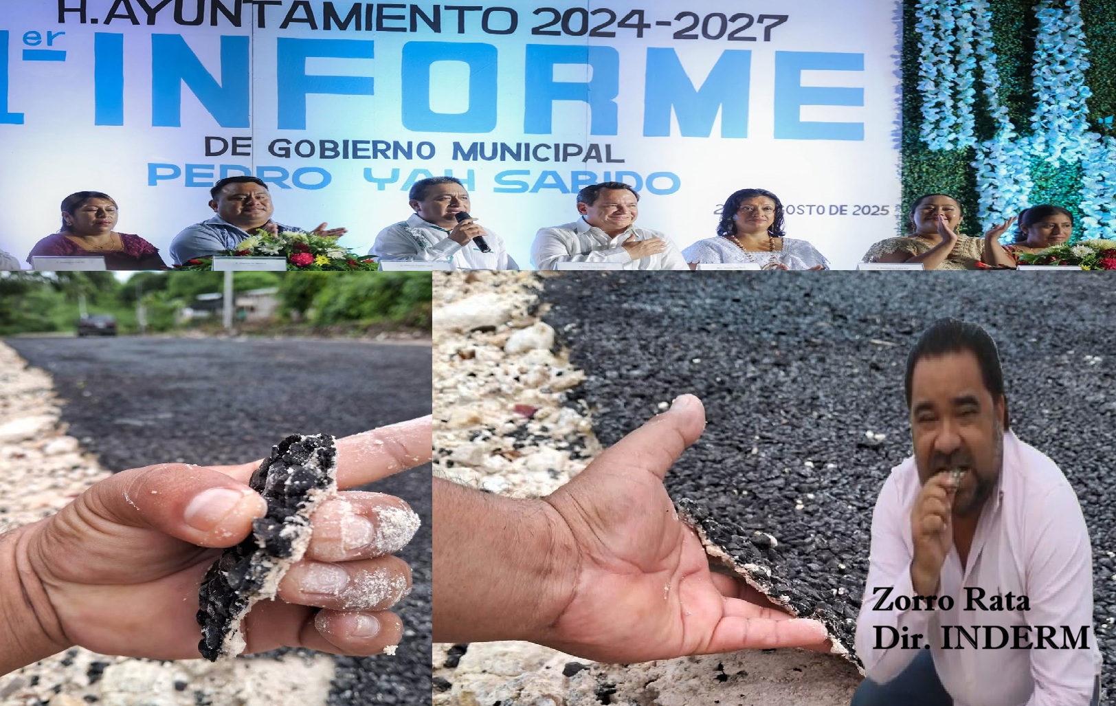 Al estilo Zorro el alcalde de Tahdziú entregó millonarias calles “alfombra”: Se levantan con las manos