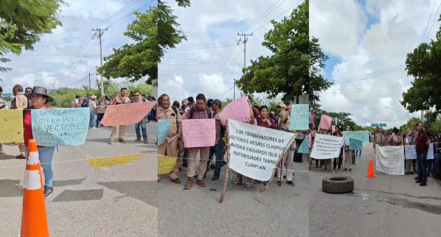 Trabajadores de vectores de la SSY bloquean el Periférico de Mérida: Exigen el pago de gastos de caminos