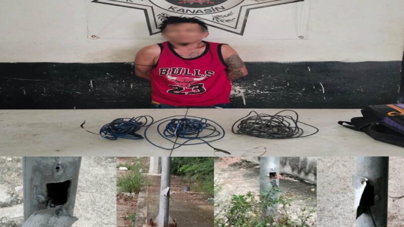 Detienen a un rata robando cables del alumbrado publico en un fraccionamiento en Kanasín