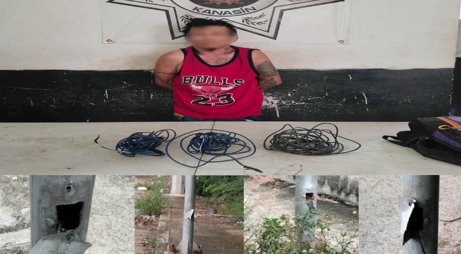 Detienen a un rata robando cables del alumbrado publico en un fraccionamiento en Kanasín