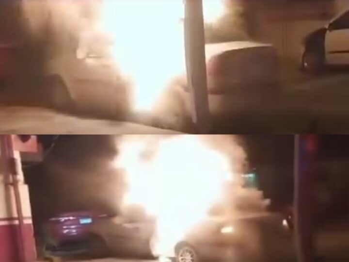 Paranormal: Un auto en llamas enciende sus luces y se mueve para evitar que bomberos lo apaguen