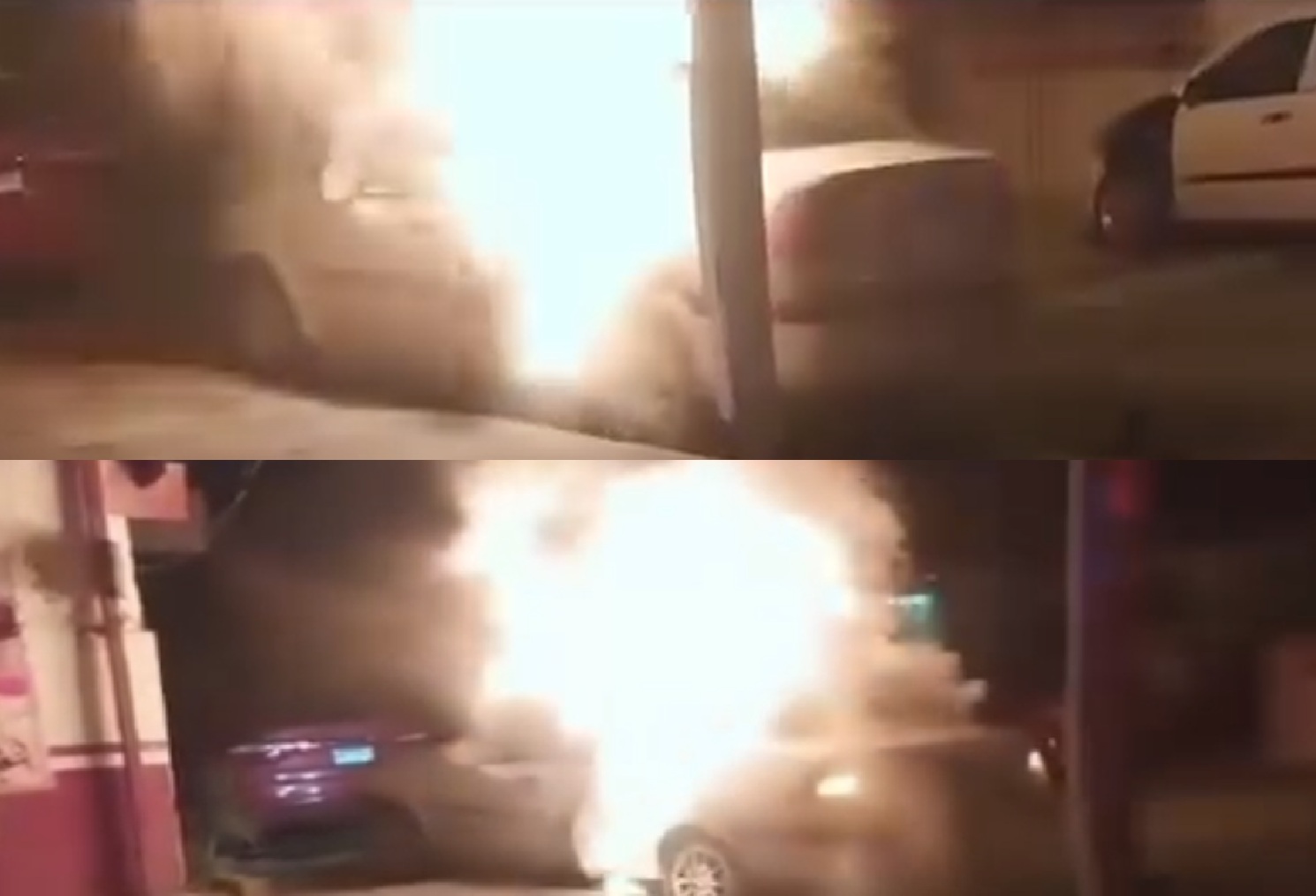 Paranormal: Un auto en llamas enciende sus luces y se mueve para evitar que bomberos lo apaguen