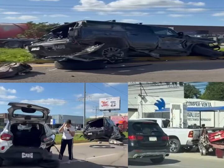 Aparatosa carambola en la Mérida- Progreso deja lesionados y daños materiales