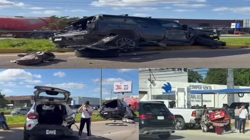 Aparatosa carambola en la Mérida- Progreso deja lesionados y daños materiales
