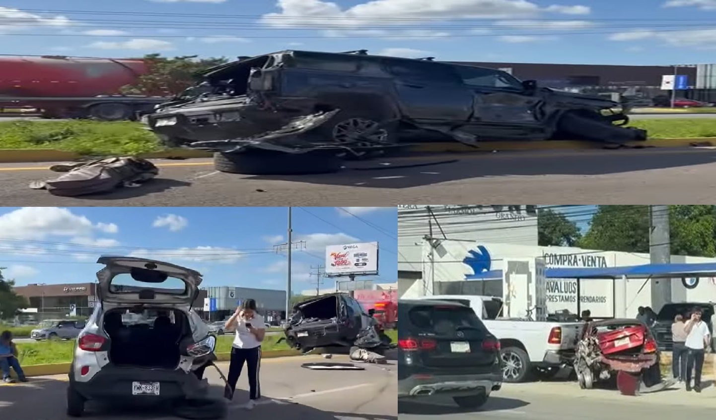 Aparatosa carambola en la Mérida- Progreso deja lesionados y daños materiales
